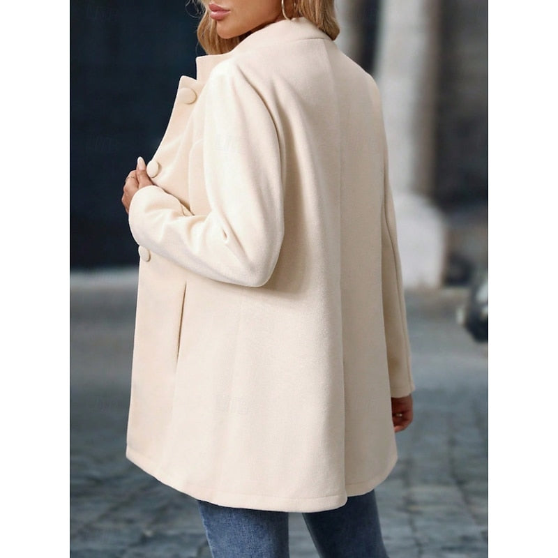 Ragnhild | Damen Stehkragen Mantel Herbst Winter - Cream - Image 4