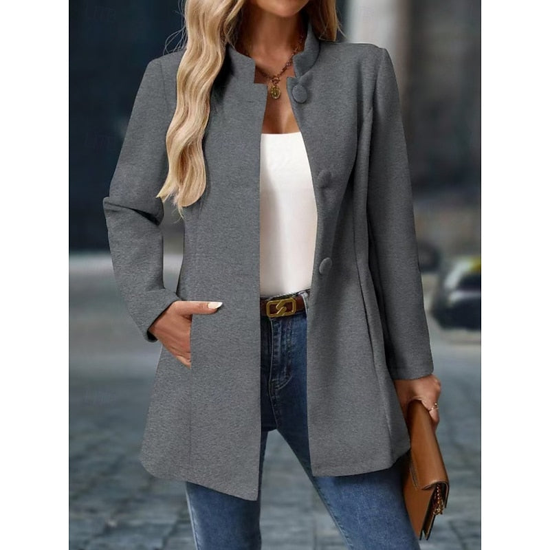 Ragnhild | Damen Stehkragen Mantel Herbst Winter - Cream - Image 6