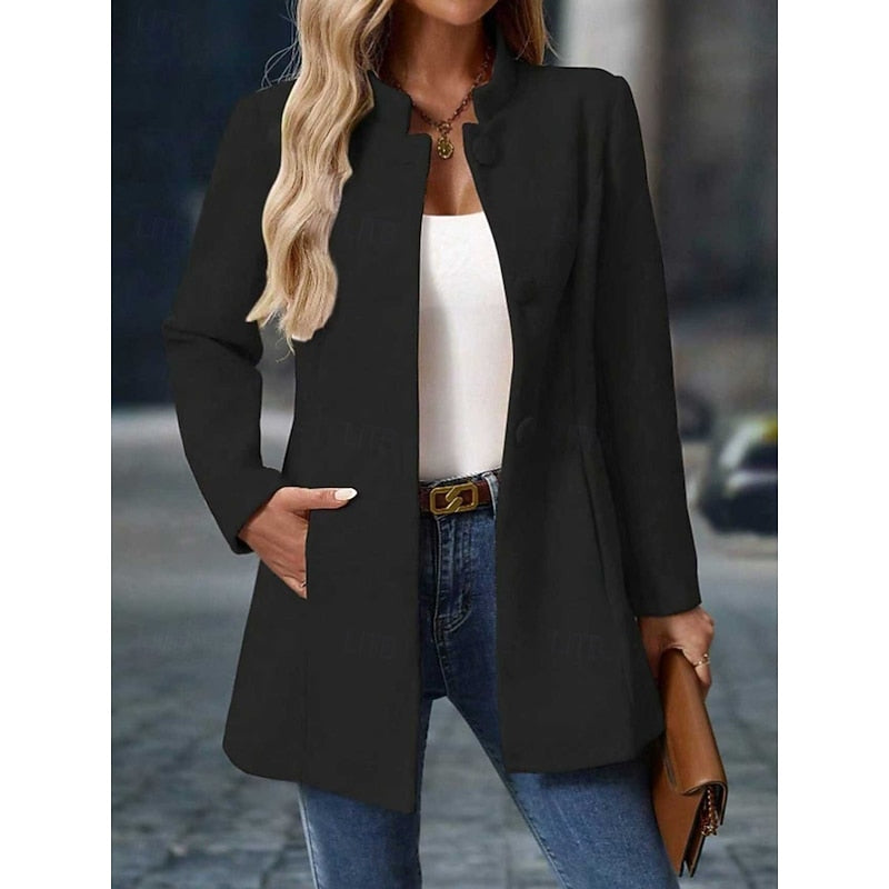 Ragnhild | Damen Stehkragen Mantel Herbst Winter - Cream - Image 8