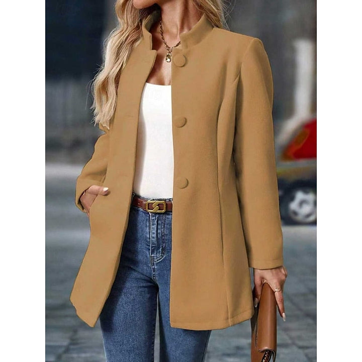 Ragnhild | Damen Stehkragen Mantel Herbst Winter - Cream - Image 9