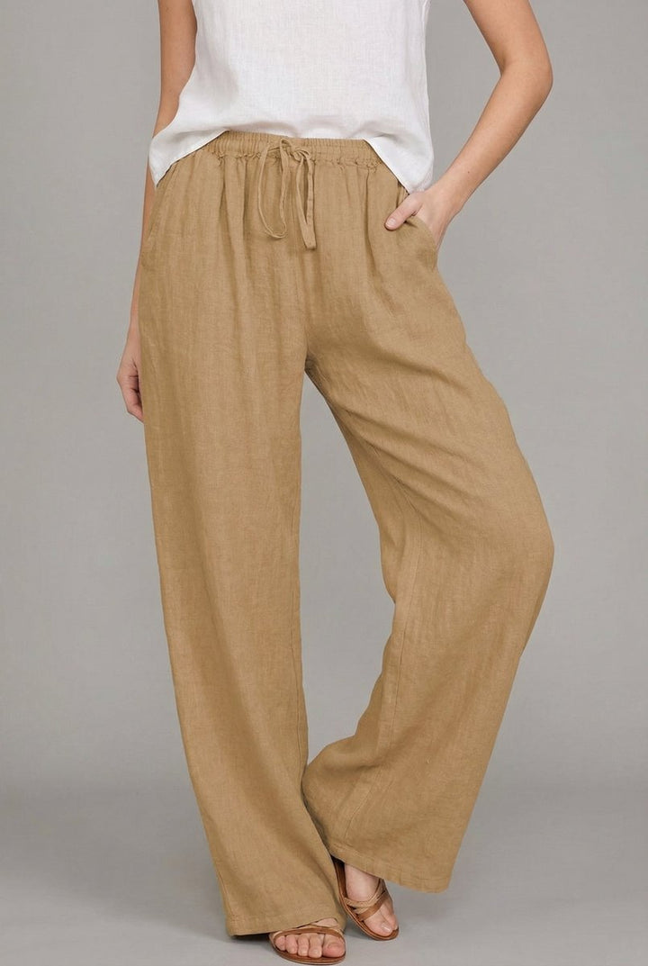Ragnhild | Damen Wide Leg Hose mit Kordelzugbund - Camel - Image 1