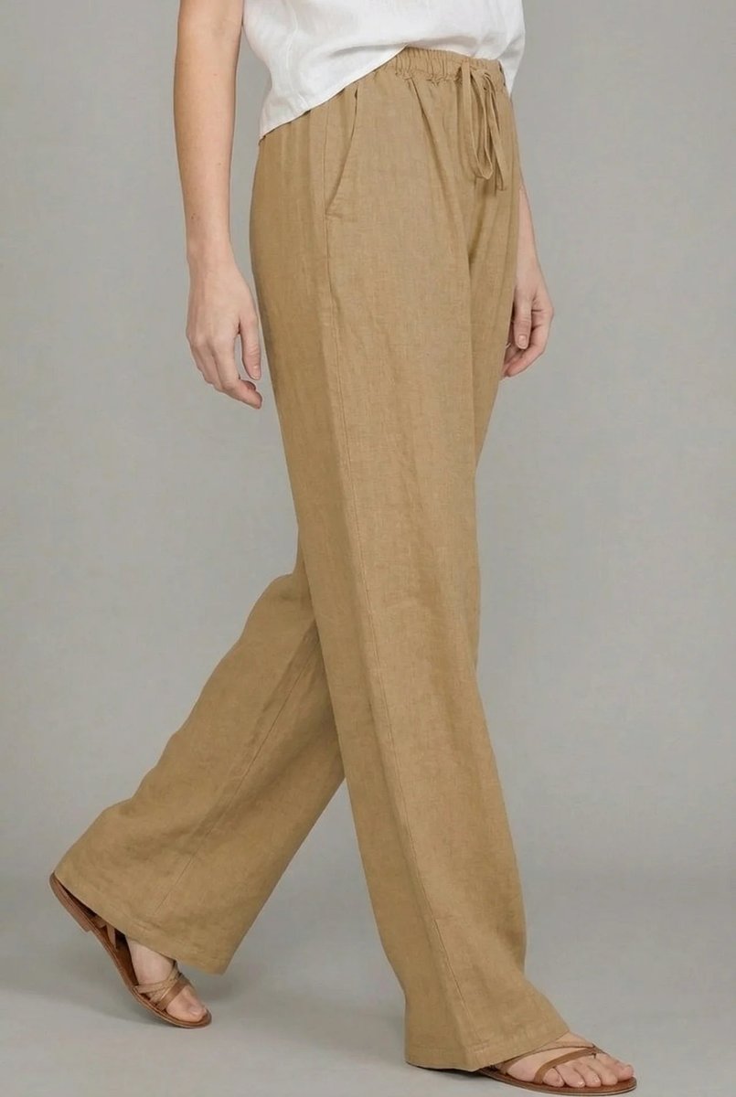 Ragnhild | Damen Wide Leg Hose mit Kordelzugbund - Camel - Image 2