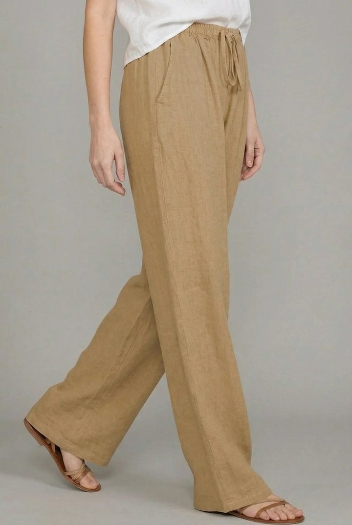 Ragnhild | Damen Wide Leg Hose mit Kordelzugbund - Camel - Image 2