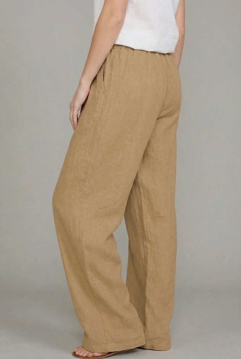 Ragnhild | Damen Wide Leg Hose mit Kordelzugbund - Camel - Image 3