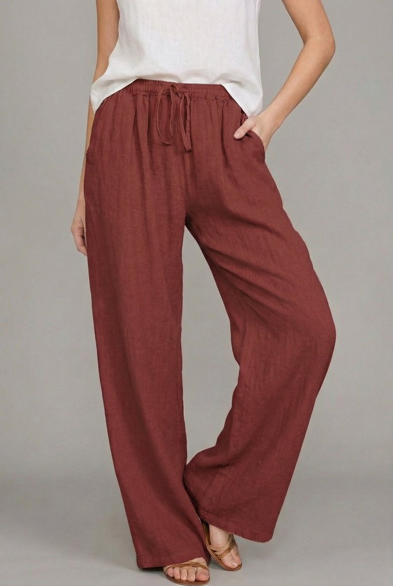 Ragnhild | Damen Wide Leg Hose mit Kordelzugbund - Camel - Image 4