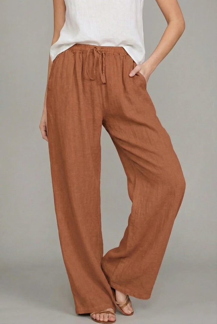 Ragnhild | Damen Wide Leg Hose mit Kordelzugbund - Camel - Image 5