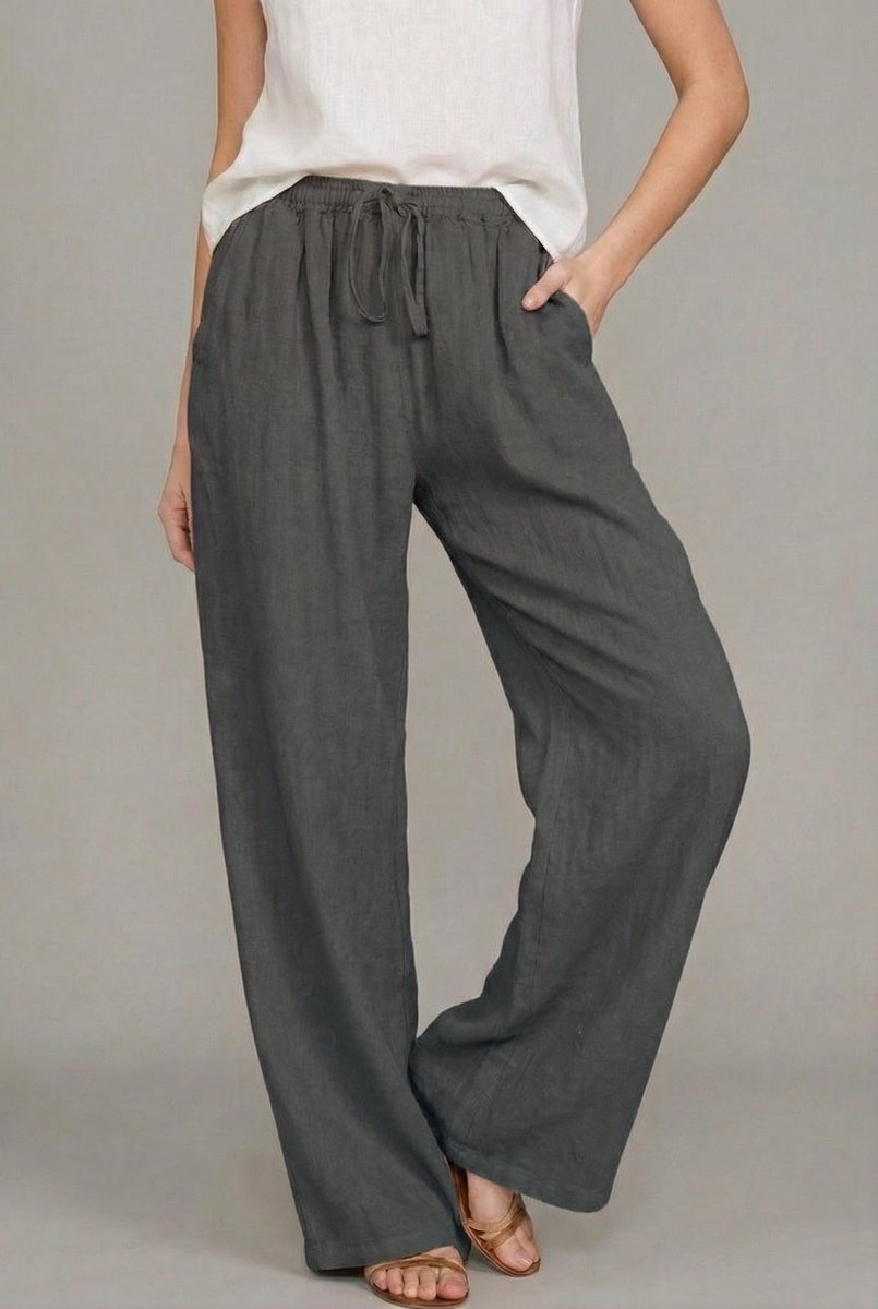 Ragnhild | Damen Wide Leg Hose mit Kordelzugbund - Camel - Image 6