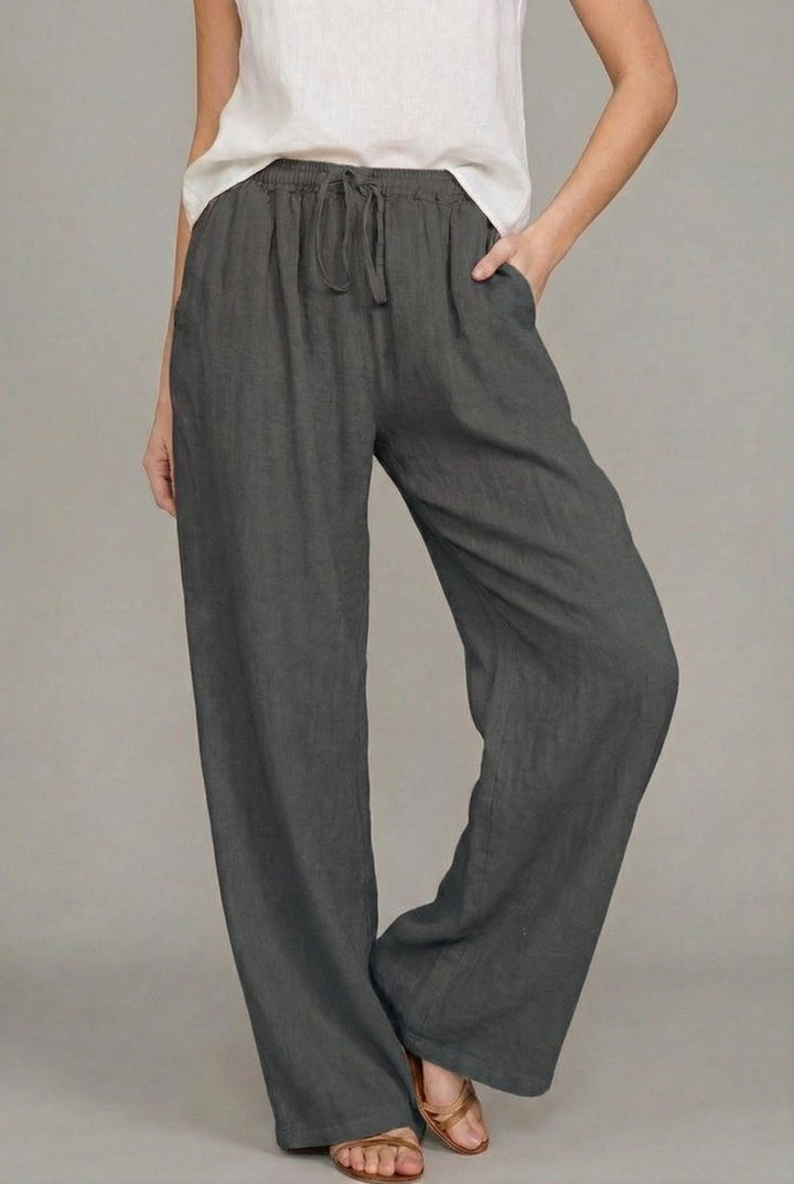 Ragnhild | Damen Wide Leg Hose mit Kordelzugbund - Camel - Image 6