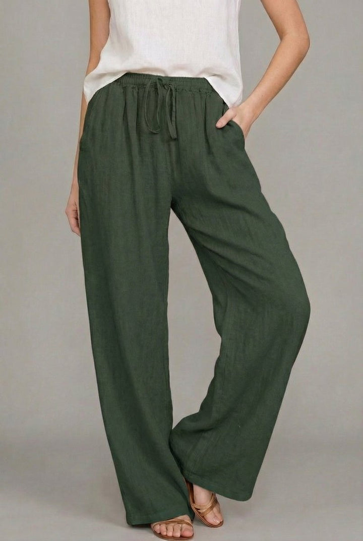Ragnhild | Damen Wide Leg Hose mit Kordelzugbund - Camel - Image 7
