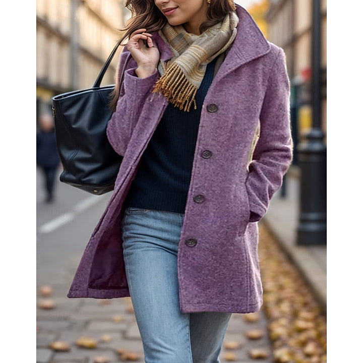 Ragnhild | Damen Wollmantel Umlegekragen Mantel - Lilac - Image 1