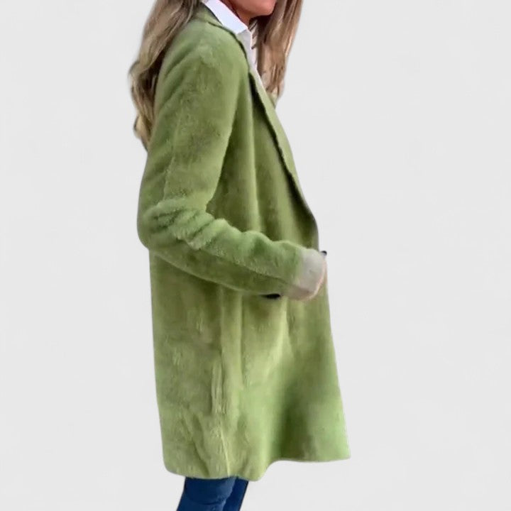 Ragnhildr | Damen Lange Strickjacke mit Knöpfen - Green - Image 3