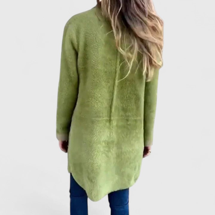 Ragnhildr | Damen Lange Strickjacke mit Knöpfen - Green - Image 4