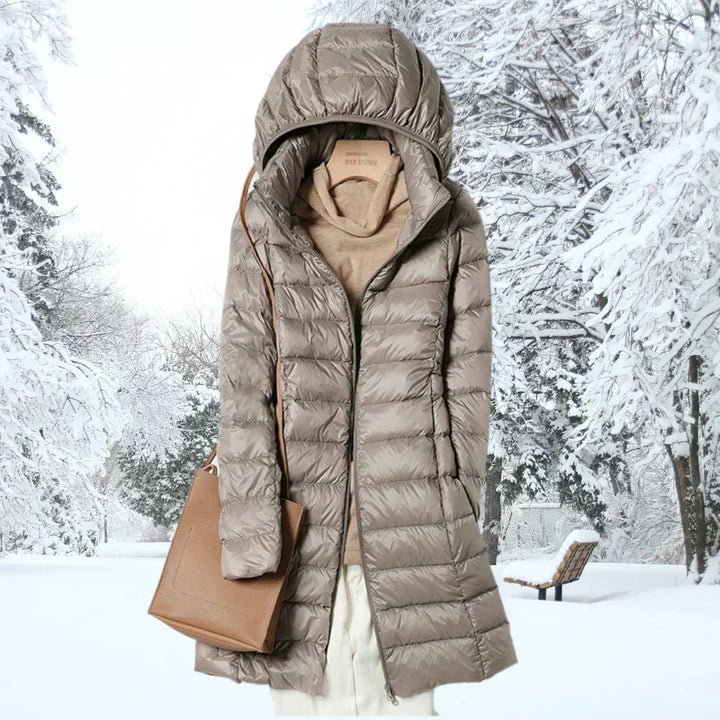 Ragnora | Damen Gesteppte Kapuzenjacke Winterjacke - Taupe - Image 1