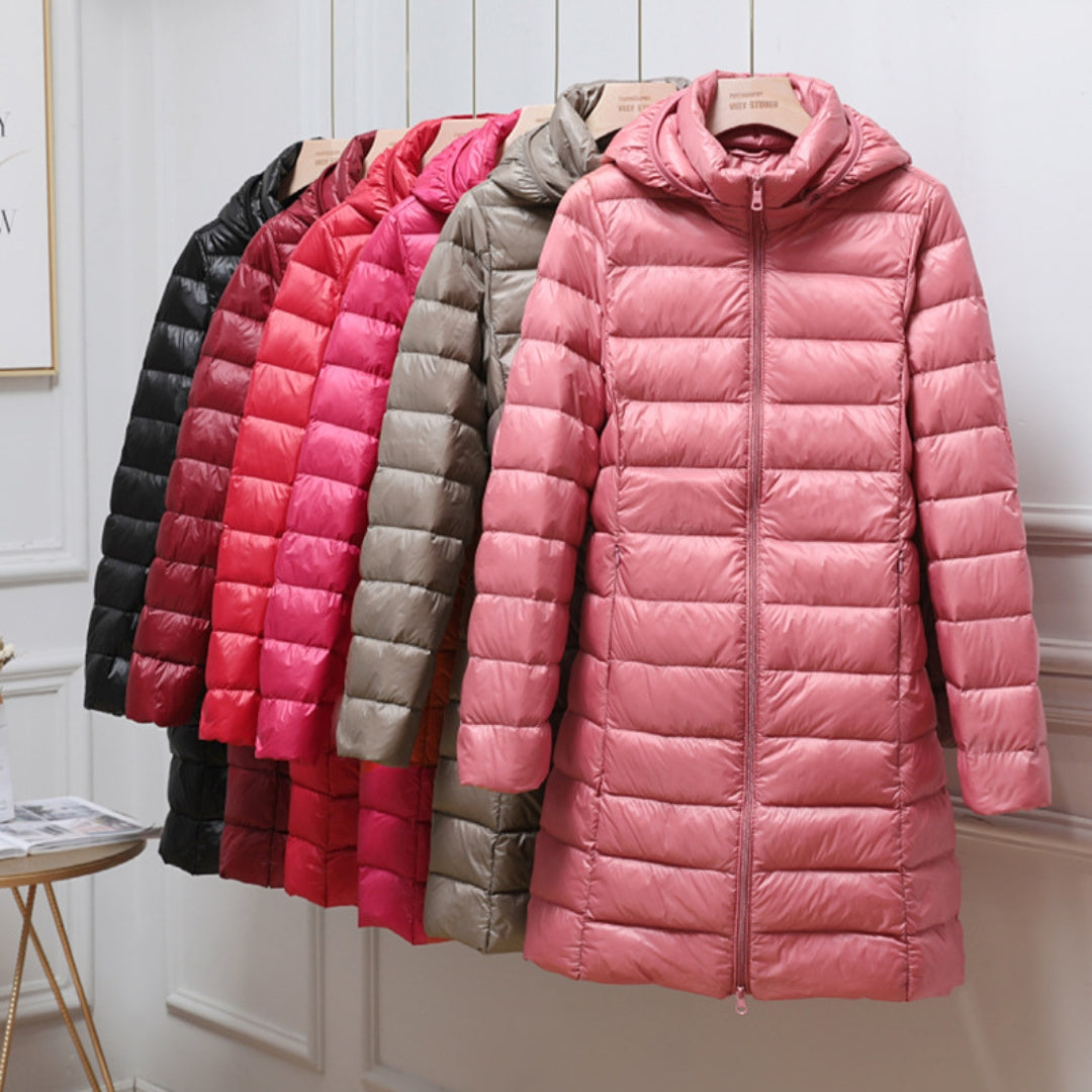 Ragnora | Damen Gesteppte Kapuzenjacke Winterjacke - Taupe - Image 2