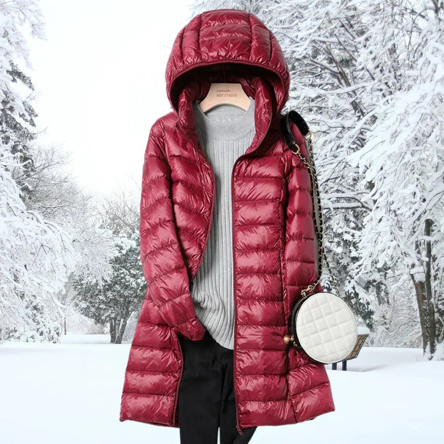 Ragnora | Damen Gesteppte Kapuzenjacke Winterjacke - Taupe - Image 8