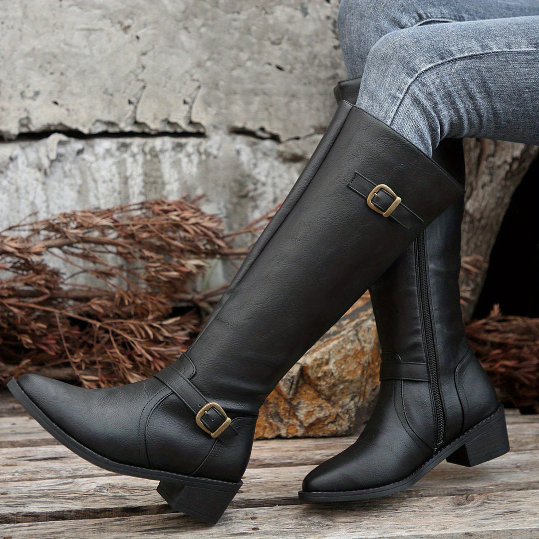 Ragnvei | Damen Kniehohe Stiefel Reiterstiefel Schwarz - Black - Image 1