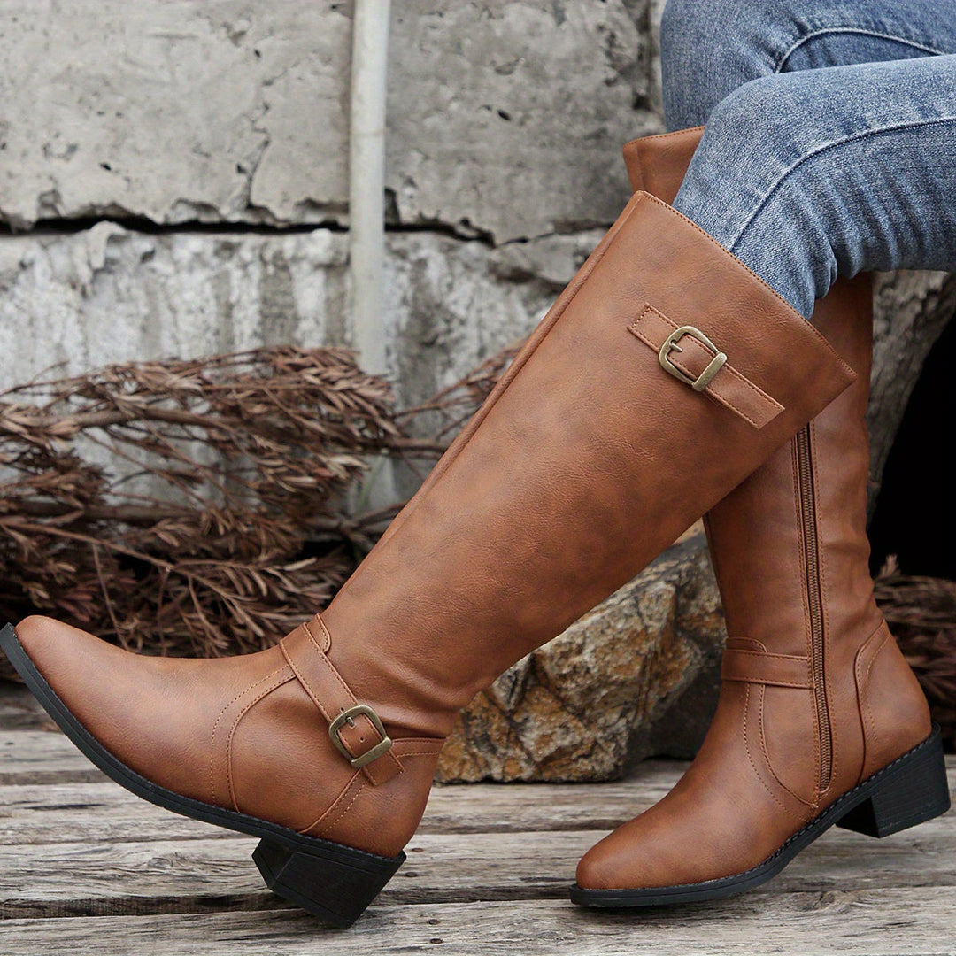 Ragnvei | Damen Kniehohe Stiefel Reiterstiefel Schwarz - Black - Image 4
