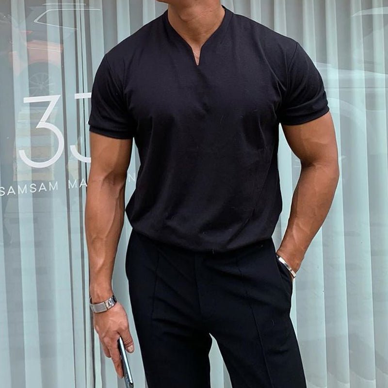 Rainer | Herren V-Ausschnitt Kurzarm T-Shirt - Black - Image 1