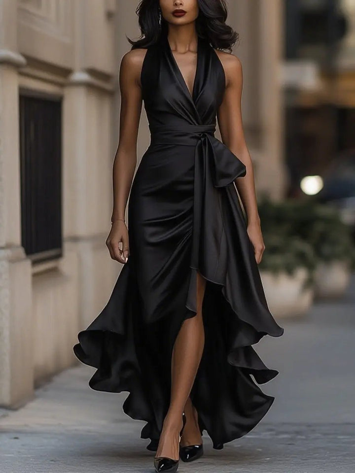 Raphaela | Damen Neckholder Wickel Abendkleid - Champagne - Image 11