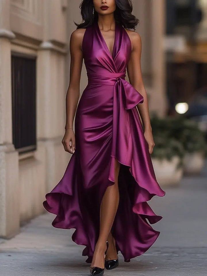 Raphaela | Damen Neckholder Wickel Abendkleid - Champagne - Image 12