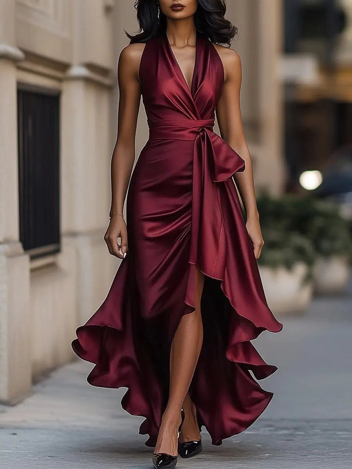 Raphaela | Damen Neckholder Wickel Abendkleid - Champagne - Image 7