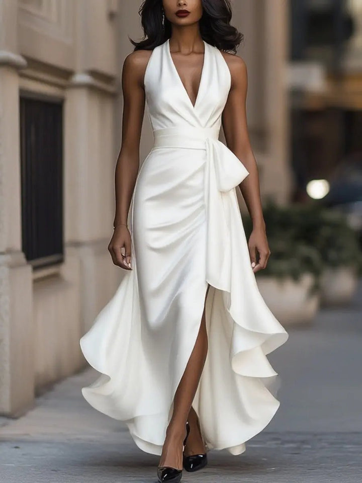 Raphaela | Damen Neckholder Wickel Abendkleid - Champagne - Image 8