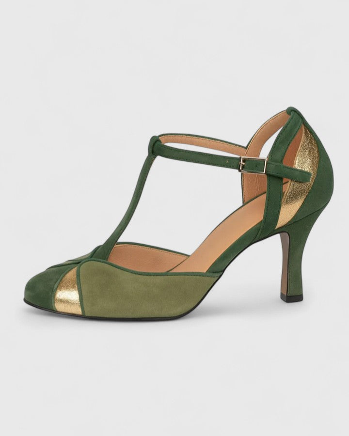 Raphaela | Damen T-Spangen High Heels in Grün - Green - Image 2