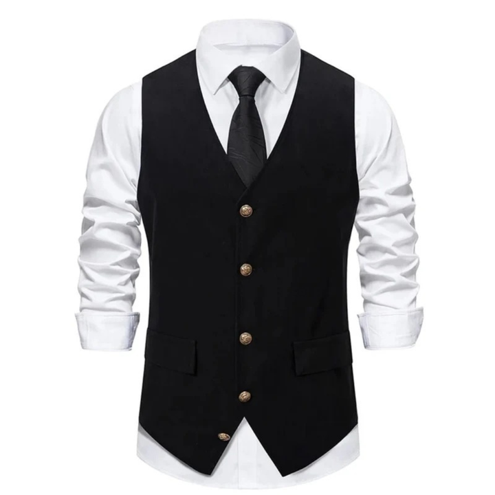 Rasmus | Herren Trachtenweste Slim Fit Anzugweste - Black - Image 1