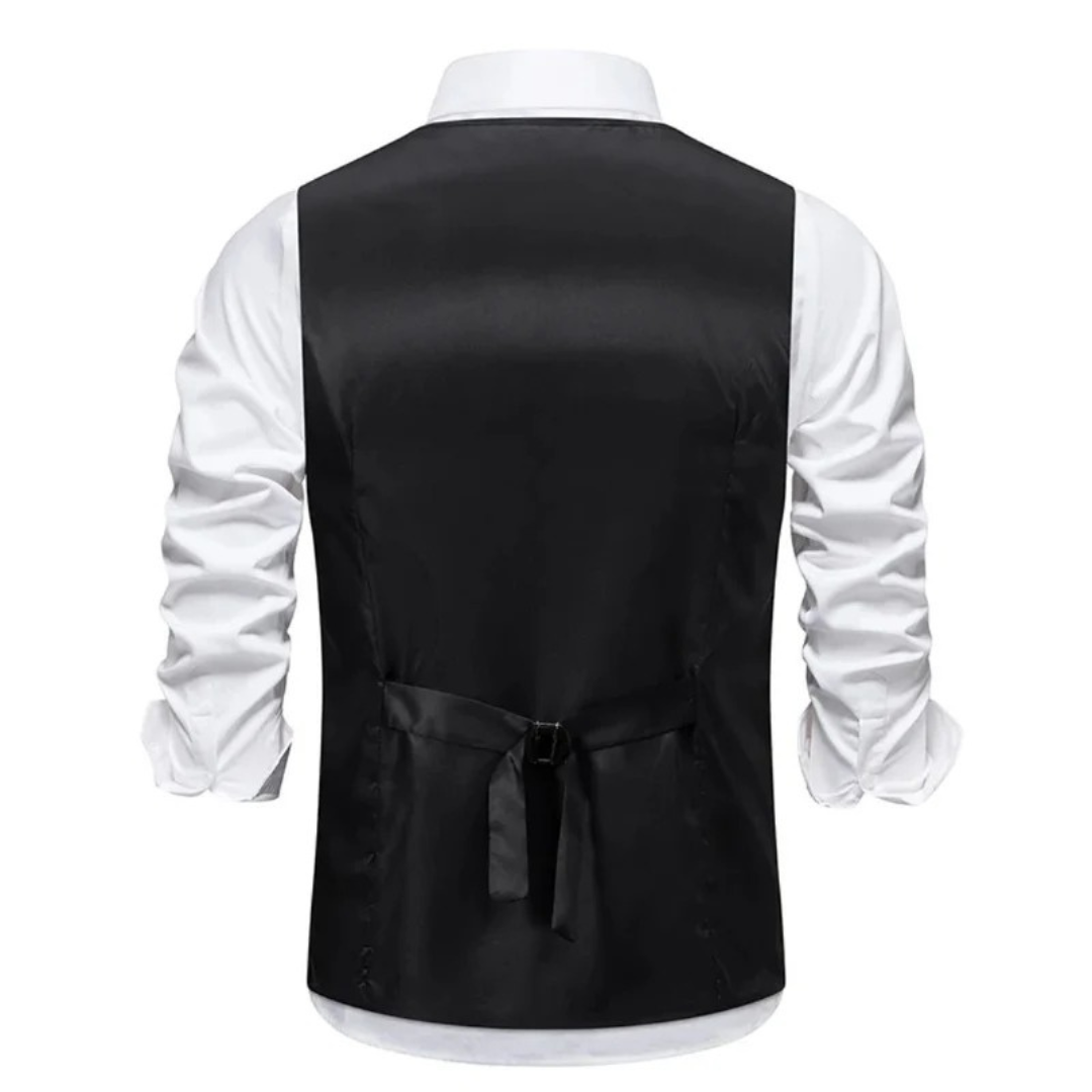 Rasmus | Herren Trachtenweste Slim Fit Anzugweste - Black - Image 3
