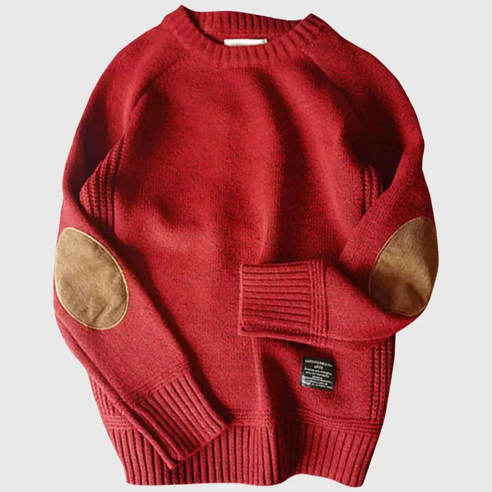 Emil | Herren pullover Rundhals Ellenbogenpatches Winterpullover