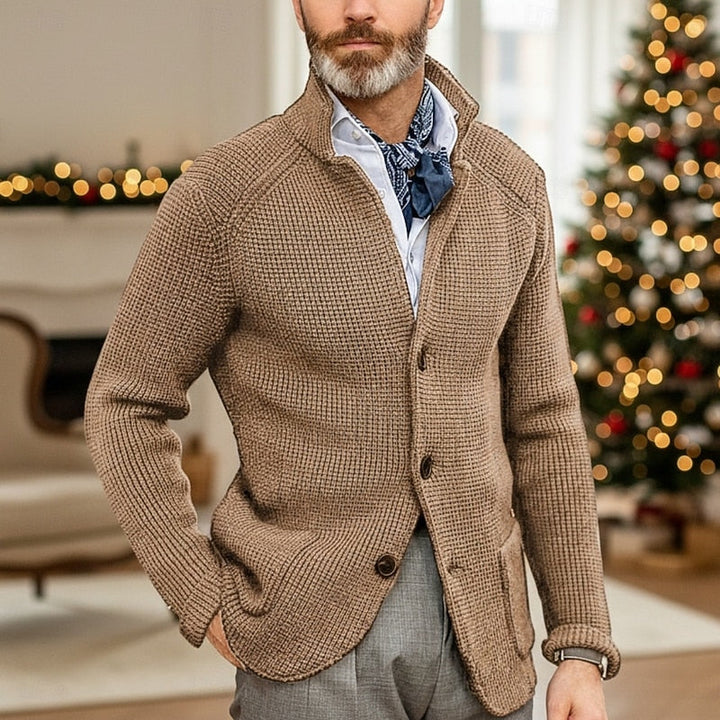 Reimbert | Herren Strickjacke Stehkragen Waffelstrick - Cream - Image 4