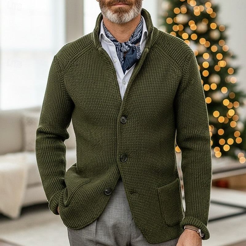 Reimbert | Herren Strickjacke Stehkragen Waffelstrick - Cream - Image 5