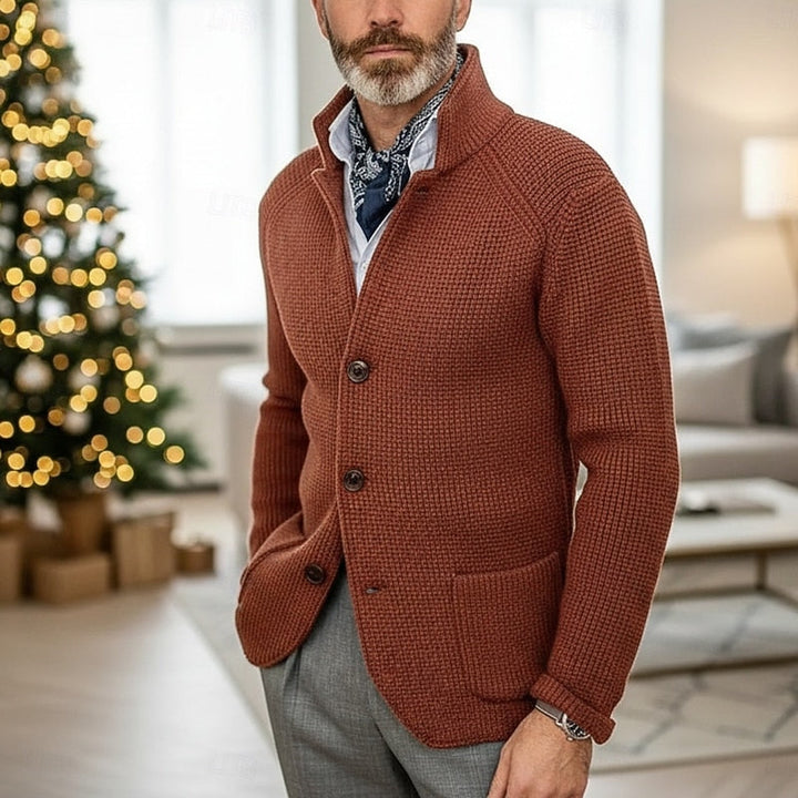 Reimbert | Herren Strickjacke Stehkragen Waffelstrick - Cream - Image 7