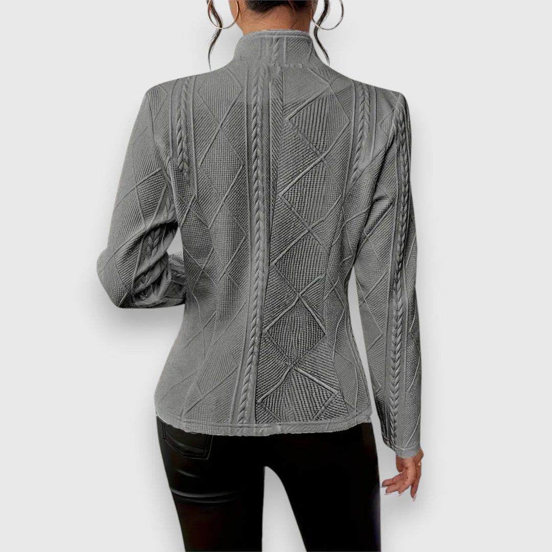 Reina | Damen Troyer Pullover Zopfmuster Langarm Anliegend - Grey - Image 1