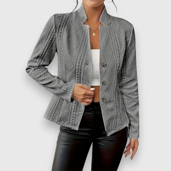 Reina | Damen Troyer Pullover Zopfmuster Langarm Anliegend - Grey - Image 10