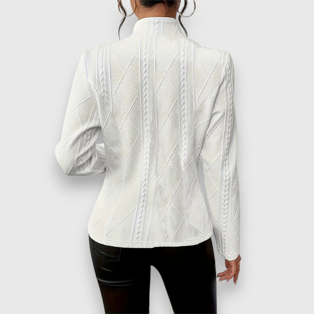 Reina | Damen Troyer Pullover Zopfmuster Langarm Anliegend - Grey - Image 3