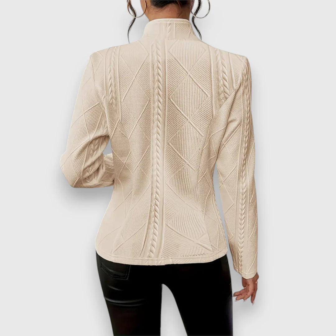 Reina | Damen Troyer Pullover Zopfmuster Langarm Anliegend - Grey - Image 8