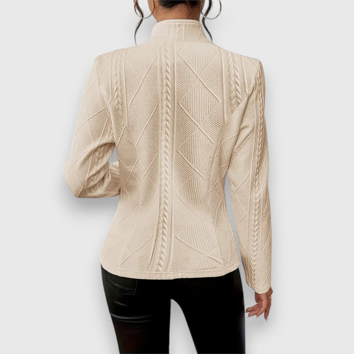 Reina | Damen Troyer Pullover Zopfmuster Langarm Anliegend - Grey - Image 8
