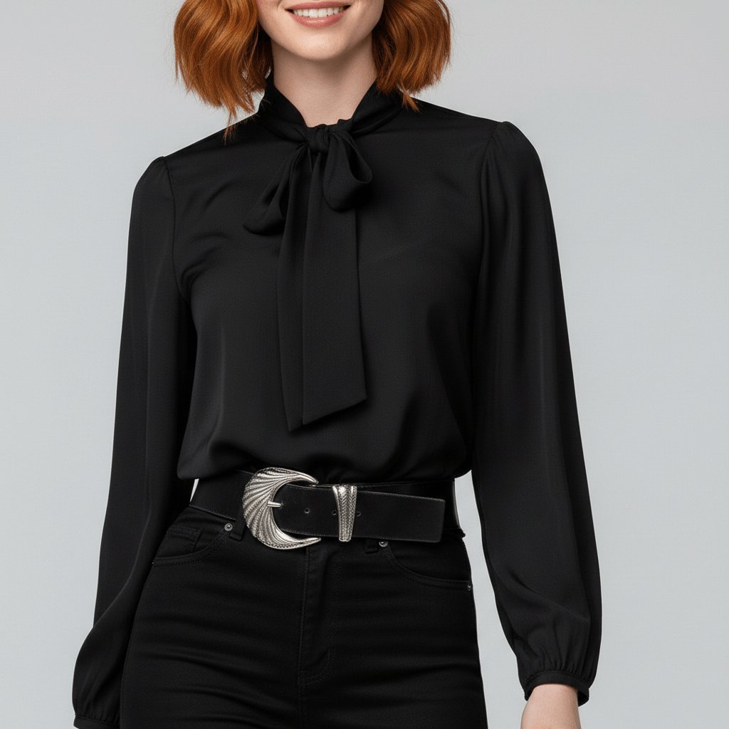 Renata | Damen Schluppenbluse Langarm mit Schleife - Red - Image 10