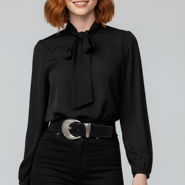 Renata | Damen Schluppenbluse Langarm mit Schleife - Red - Image 10