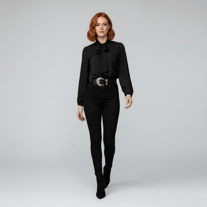 Renata | Damen Schluppenbluse Langarm mit Schleife - Red - Image 11