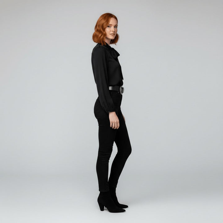 Renata | Damen Schluppenbluse Langarm mit Schleife - Red - Image 12