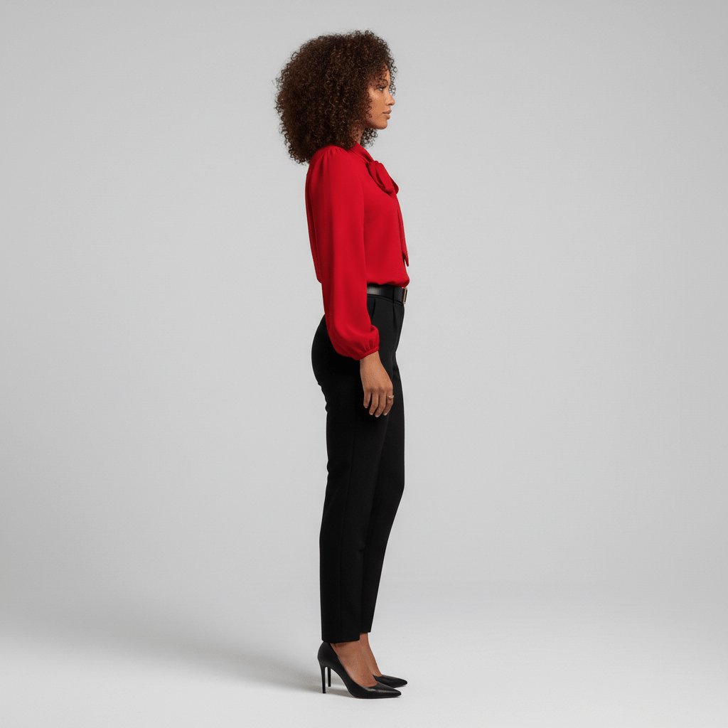 Renata | Damen Schluppenbluse Langarm mit Schleife - Red - Image 3