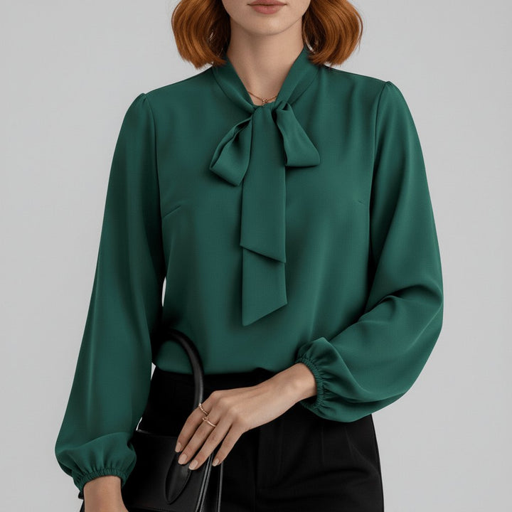 Renata | Damen Schluppenbluse Langarm mit Schleife - Red - Image 4