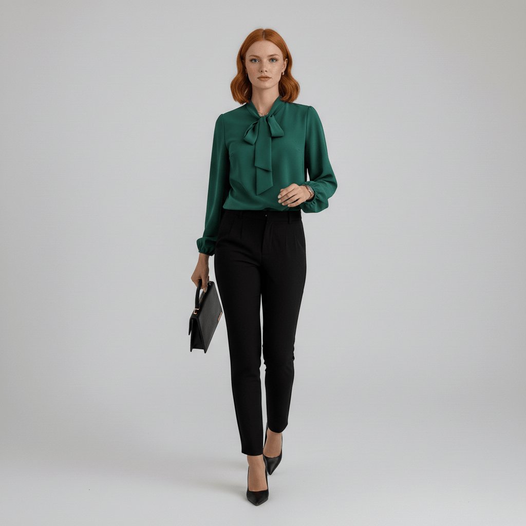 Renata | Damen Schluppenbluse Langarm mit Schleife - Red - Image 5