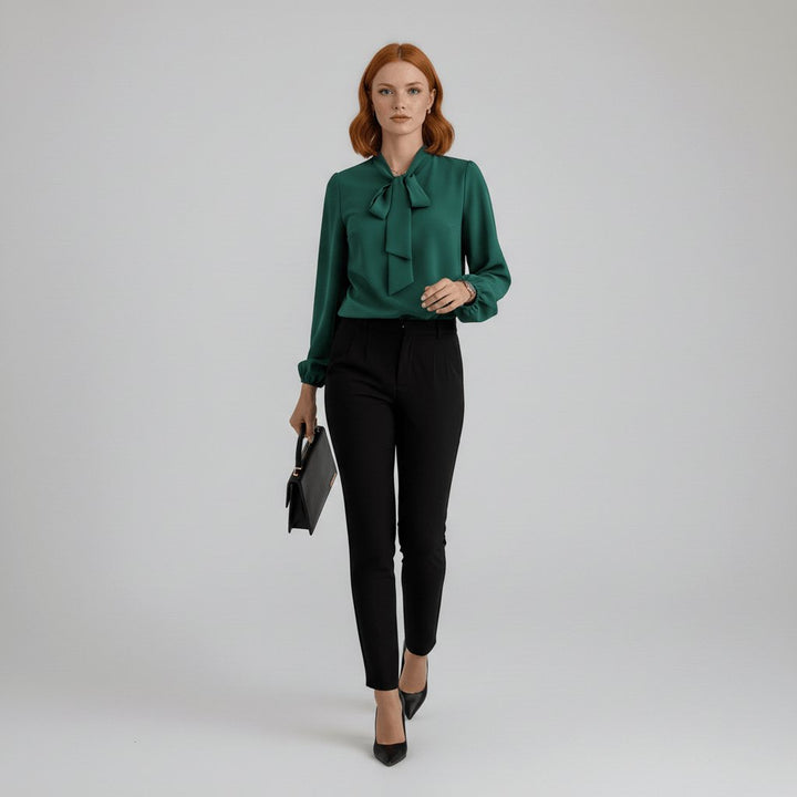 Renata | Damen Schluppenbluse Langarm mit Schleife - Red - Image 5