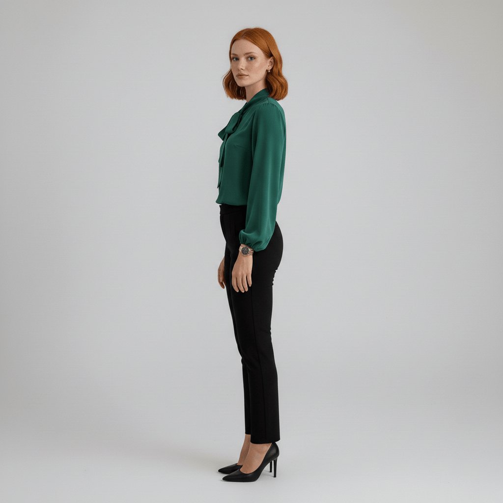 Renata | Damen Schluppenbluse Langarm mit Schleife - Red - Image 6