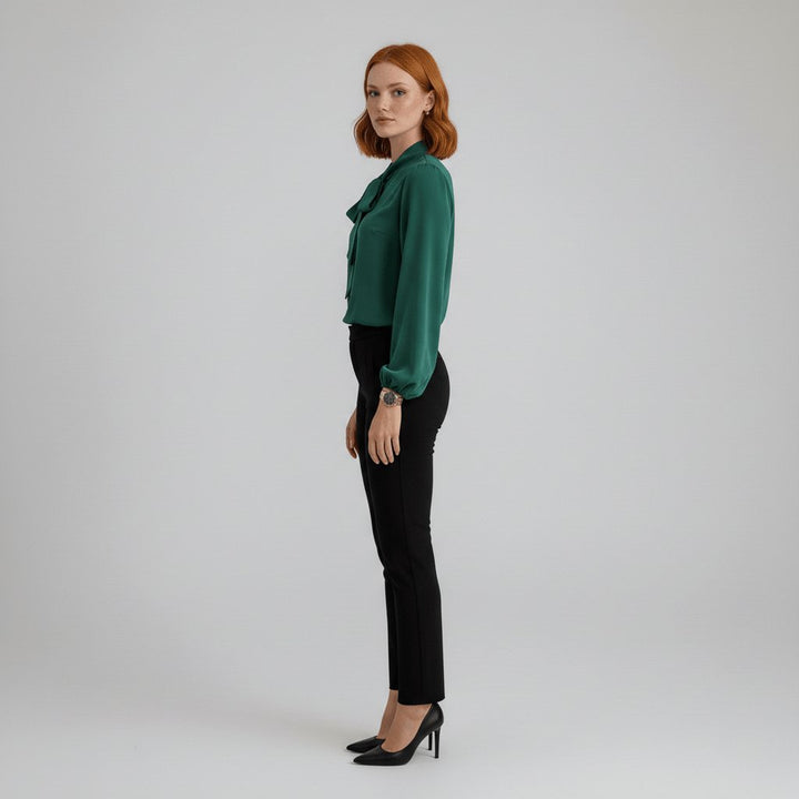 Renata | Damen Schluppenbluse Langarm mit Schleife - Red - Image 6