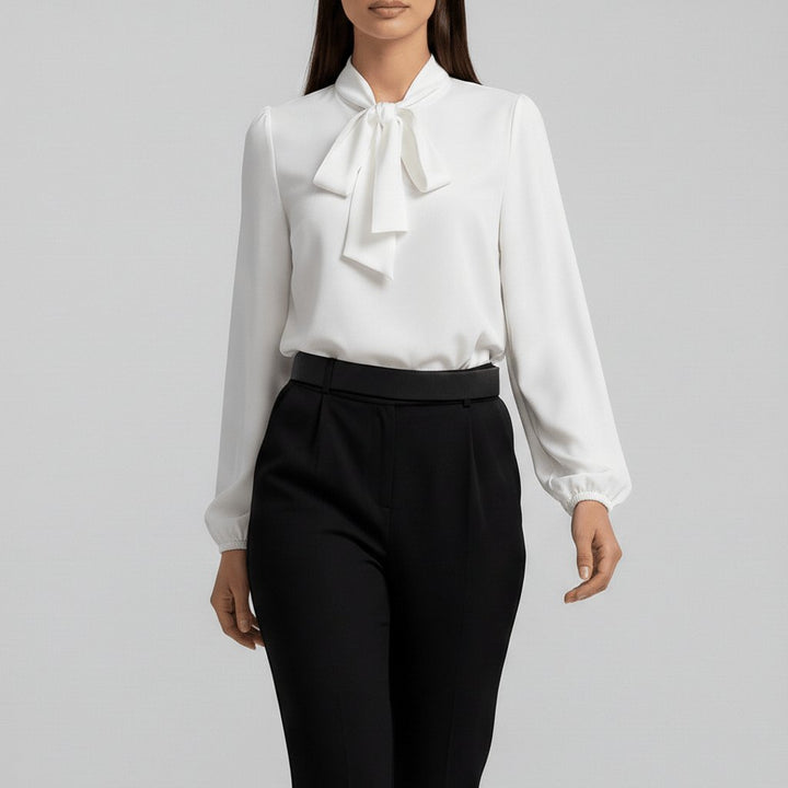 Renata | Damen Schluppenbluse Langarm mit Schleife - Red - Image 7