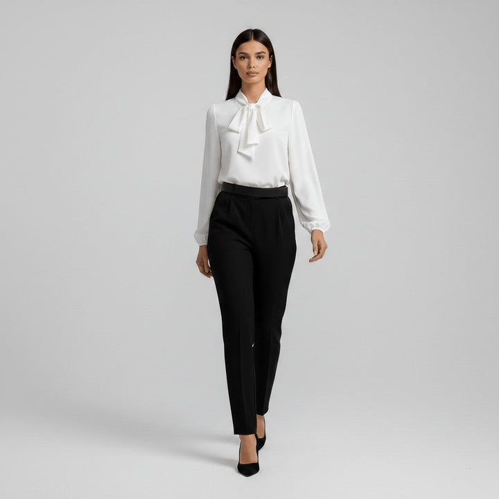 Renata | Damen Schluppenbluse Langarm mit Schleife - Red - Image 8